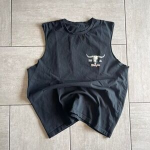 Wrangler Mens American Original Steer Skull Muscle Tank Top Black Sleeveless Tee